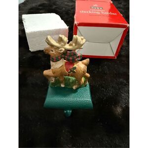 MIDWEST Cast Iron Eddie Bauer Reindeer Christmas stocking Holder Hanger Green